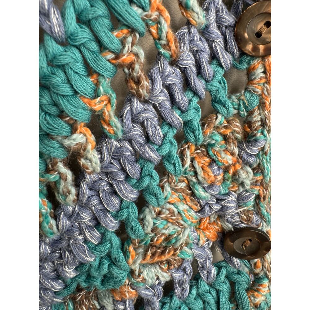 J. Jill Hand Crochet Open Knit Cardigan Blue Teal Cotton Blend Boho Medium - Picture 4 of 12